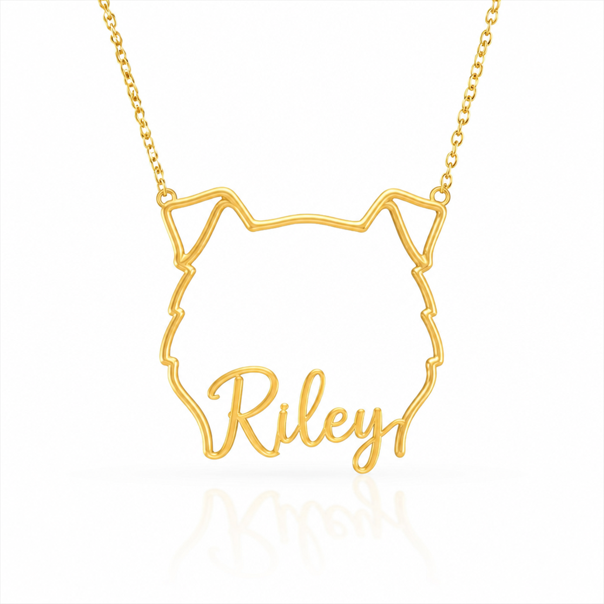 Soulyshine Collie - smooth coat personalized outline pet face and name necklace in gold