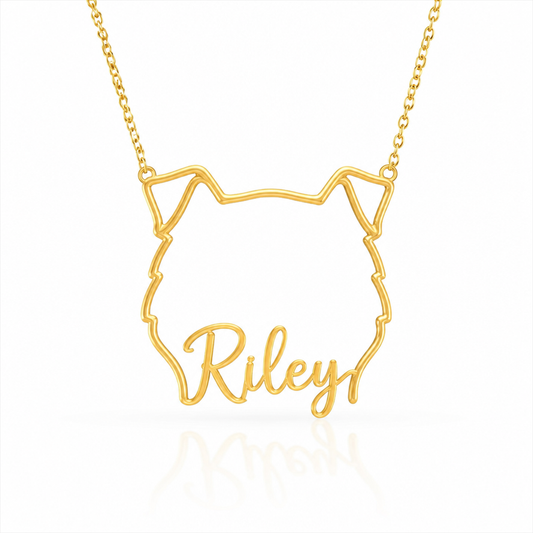 Soulyshine Collie - smooth coat personalized outline pet face and name necklace in gold