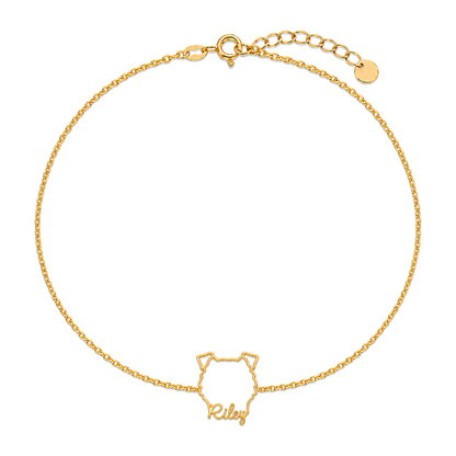 Soulyshine Collie - smooth coat Whisper Outline pet face and Riley name handcrafted bracelet - 18K Gold Vermeil front