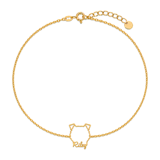 Soulyshine Collie - smooth coat Whisper Outline pet face and Riley name handcrafted bracelet - 18K Gold Vermeil front