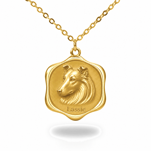 Soulyshine Collie Precious Paw personalized pet photo necklace - 18K Gold Vermeil front