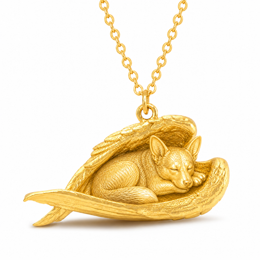 Soulyshine Corgi Cardigan The Sleeping Angel – Personalized Pet Necklace - 18K Gold Vermeil front