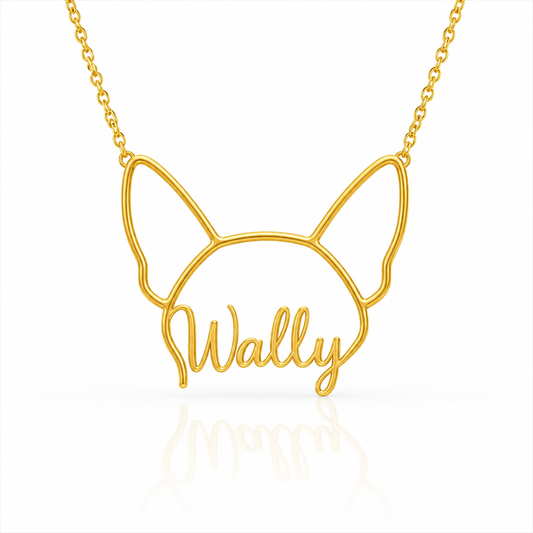 Soulyshine Corgi - Cardigan personalized outline pet face and name necklace in gold