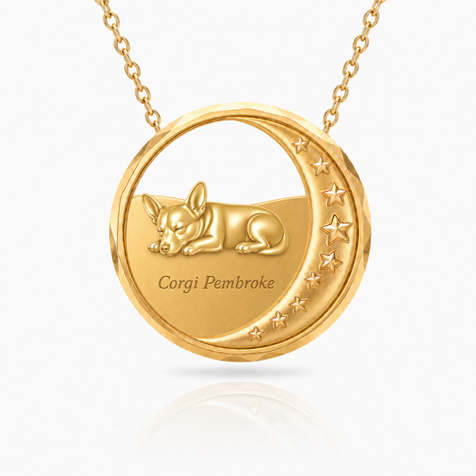 SoulyShine Corgi Pembroke Starry Slumber – Personalized Pet in The Moon Necklace - 18K Gold Vermeil front