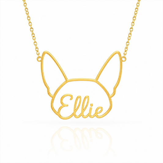 Soulyshine Corgi - Pembroke personalized outline pet face and name necklace in gold