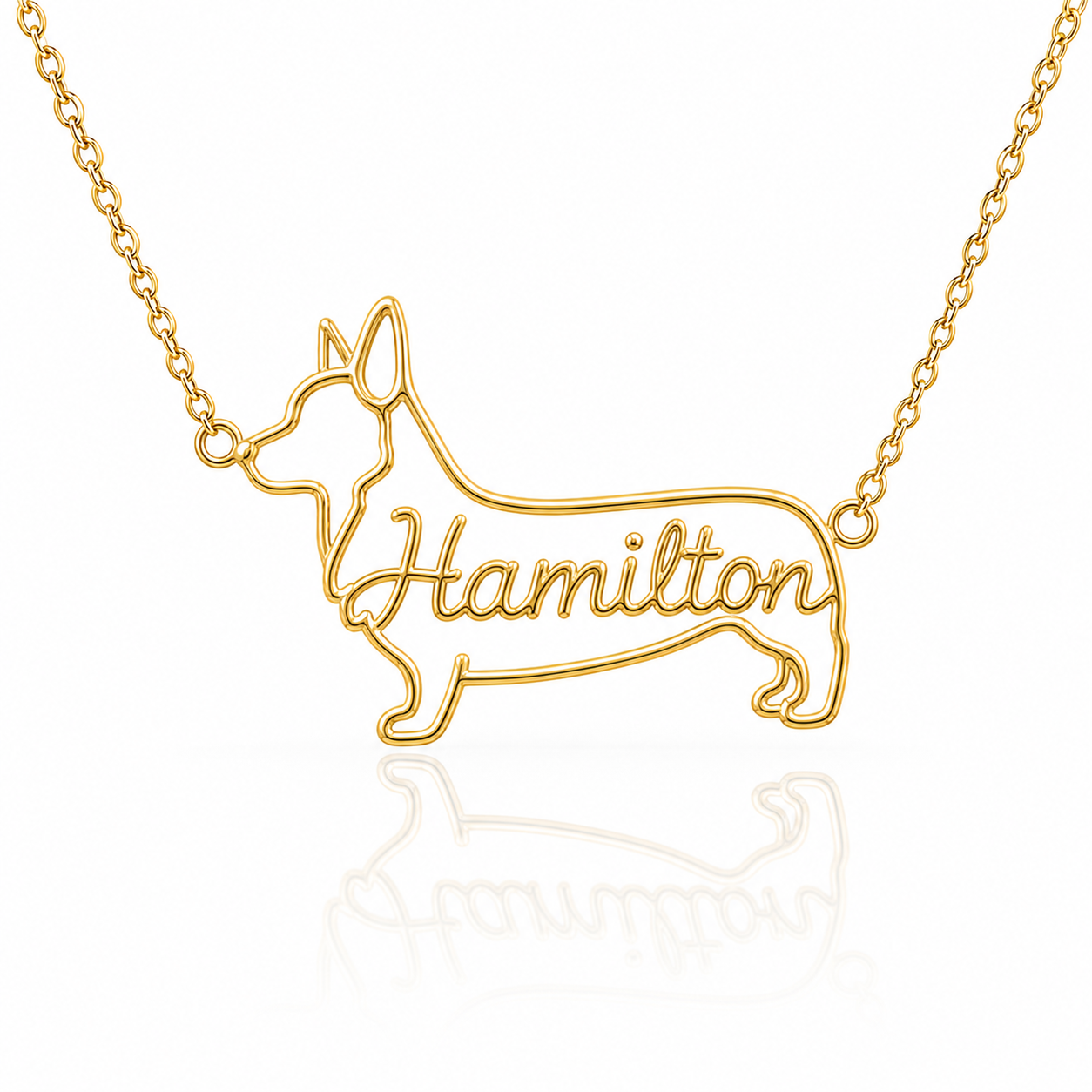Soulyshine Corgi Pembroke personalized dog silhouette name necklace in gold - Hamilton design