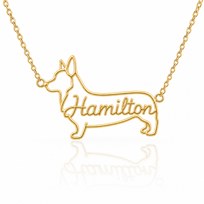 Soulyshine Corgi Pembroke personalized dog silhouette name necklace in gold - Hamilton design