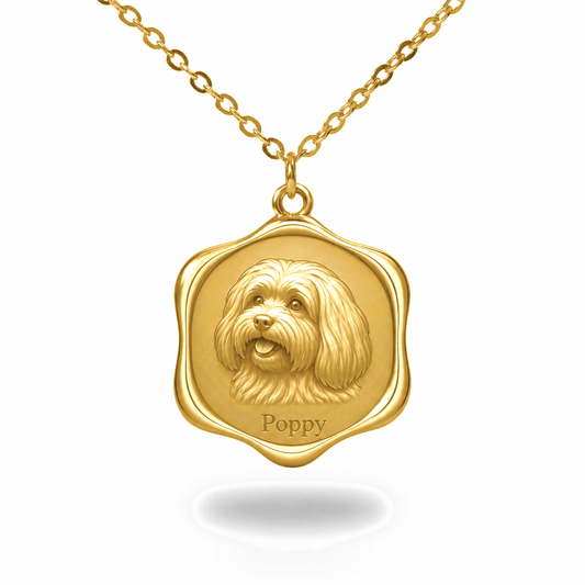 Soulyshine Coton de Tulear Precious Paw personalized pet photo necklace - 18K Gold Vermeil front