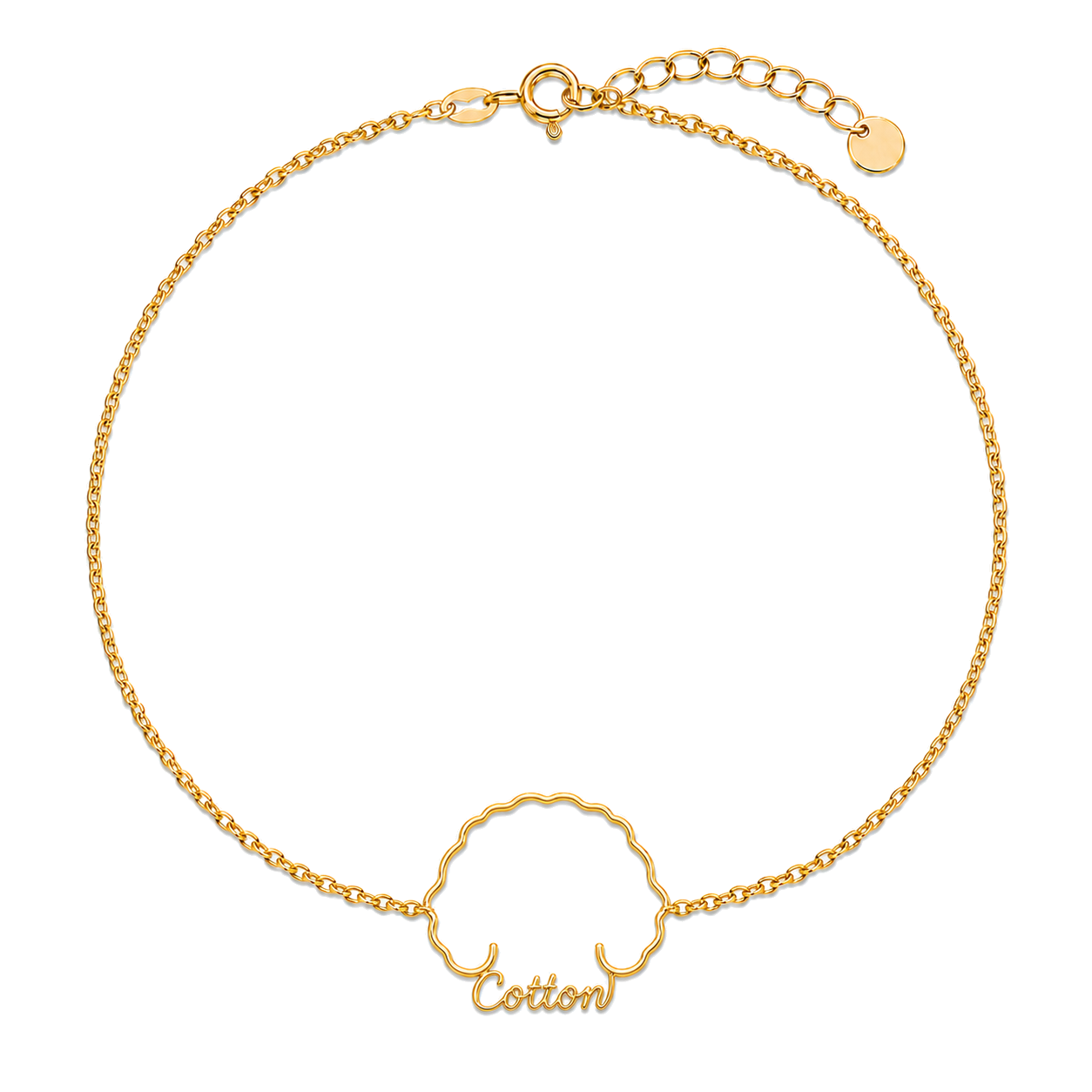 Soulyshine Coton de Tulear Whisper Outline pet face and Cotton name handcrafted bracelet - 18K Gold Vermeil front