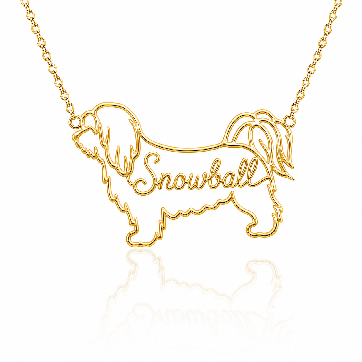 Soulyshine Coton de Tulear personalized dog silhouette name necklace in gold - Snowball design