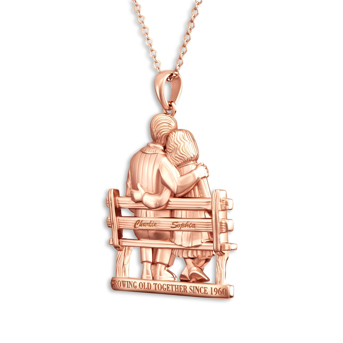 Soulyshine Personalized Couple Sitting On Bench - Handmade Necklace in Silver/14K Gold Vermeil