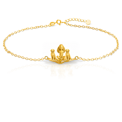Curly-Coated-Retriever Personalized Girl And Her Pets Bracelet - 10K Solid Gold - Front