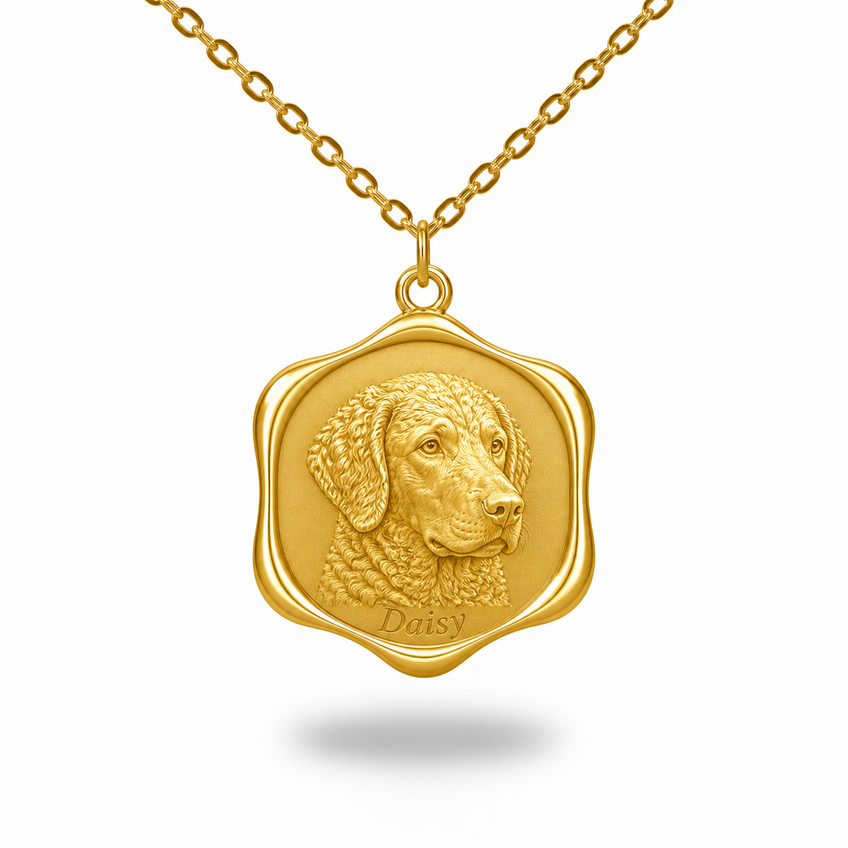 Soulyshine Curly-Coated Retriever Precious Paw personalized pet photo necklace - 18K Gold Vermeil front