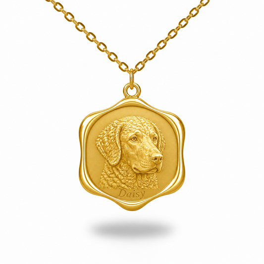 Soulyshine Curly-Coated Retriever Precious Paw personalized pet photo necklace - 18K Gold Vermeil front
