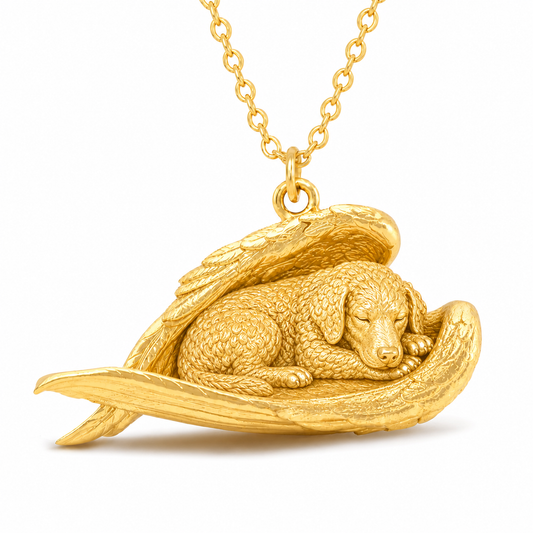 Soulyshine Curly Coated Retriever The Sleeping Angel – Personalized Pet Necklace - 18K Gold Vermeil front