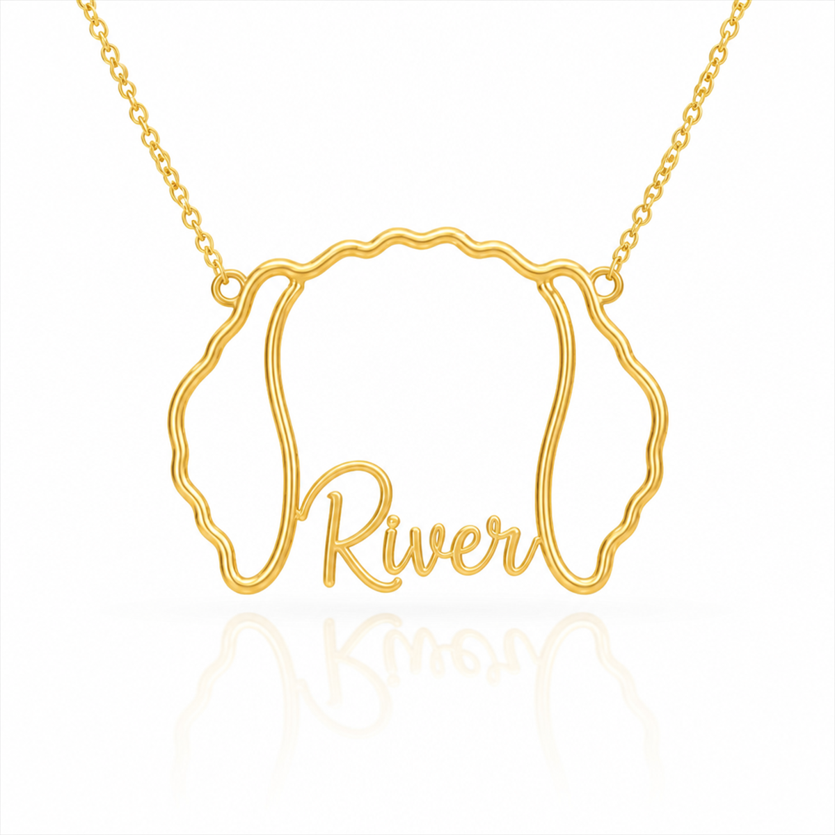 Soulyshine Curly-Coated Retriever personalized outline pet face and name necklace in gold