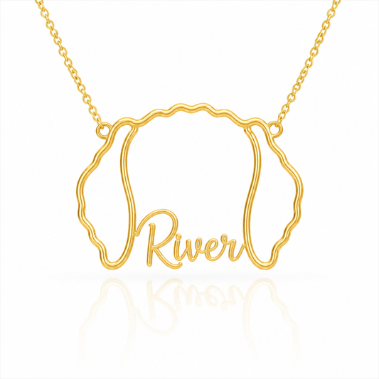 Soulyshine Curly-Coated Retriever personalized outline pet face and name necklace in gold
