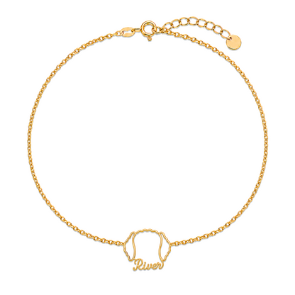 Soulyshine Curly-Coated Retriever Whisper Outline pet face and River name handcrafted bracelet - 18K Gold Vermeil front
