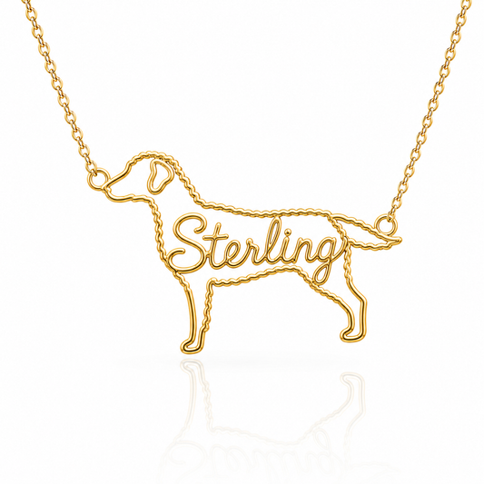 Soulyshine Curly Coated Retriever personalized dog silhouette name necklace in gold - Sterling design