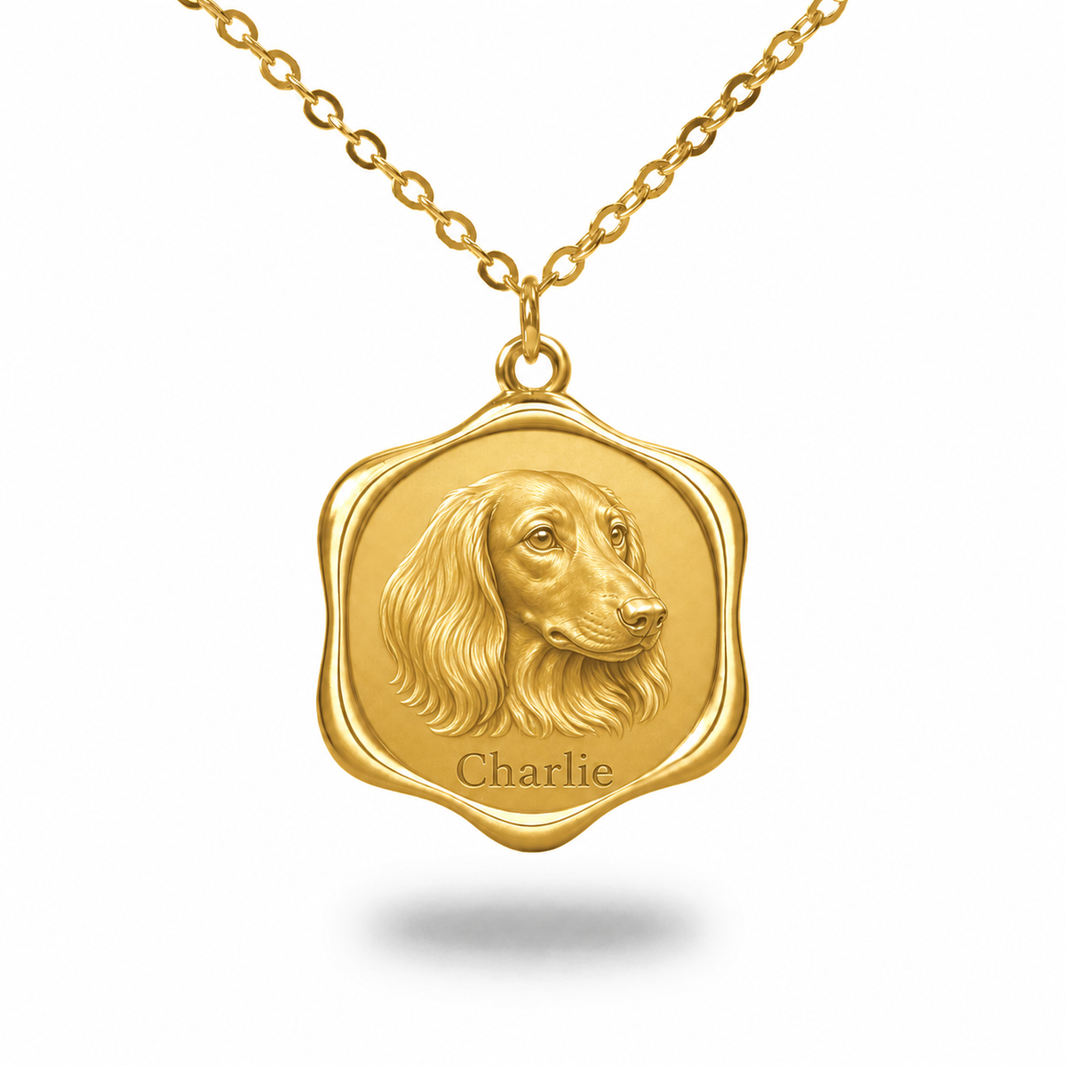 Soulyshine Dachshund - longhair Precious Paw personalized pet photo necklace - 18K Gold Vermeil front
