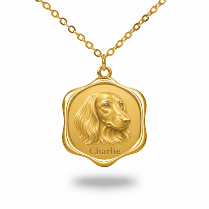 Soulyshine Dachshund - longhair Precious Paw personalized pet photo necklace - 18K Gold Vermeil front