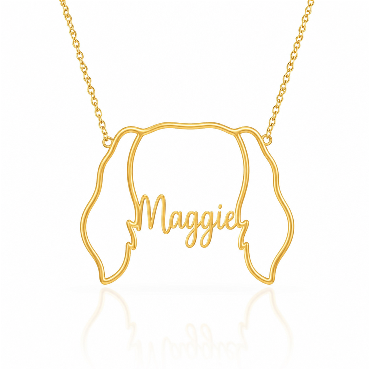 Soulyshine Dachshund - longhair personalized outline pet face and name necklace in gold