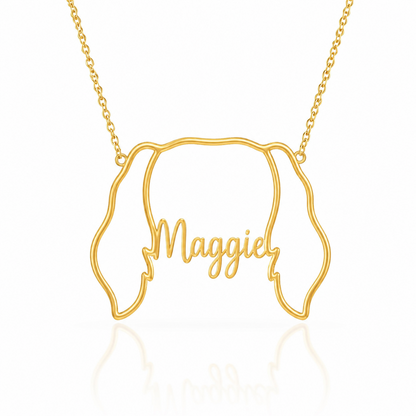 Soulyshine Dachshund - longhair personalized outline pet face and name necklace in gold