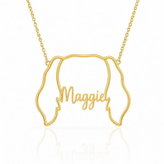 Soulyshine Dachshund - longhair personalized outline pet face and name necklace in gold