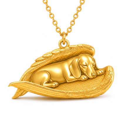 Soulyshine Dachshund smooth coat The Sleeping Angel – Personalized Pet Necklace - 18K Gold Vermeil front