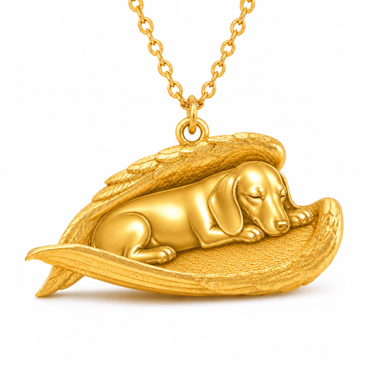 Soulyshine Dachshund smooth coat The Sleeping Angel – Personalized Pet Necklace - 18K Gold Vermeil front