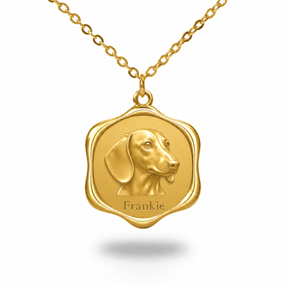 Soulyshine Dachshund - smooth coat Precious Paw personalized pet photo necklace - 18K Gold Vermeil front