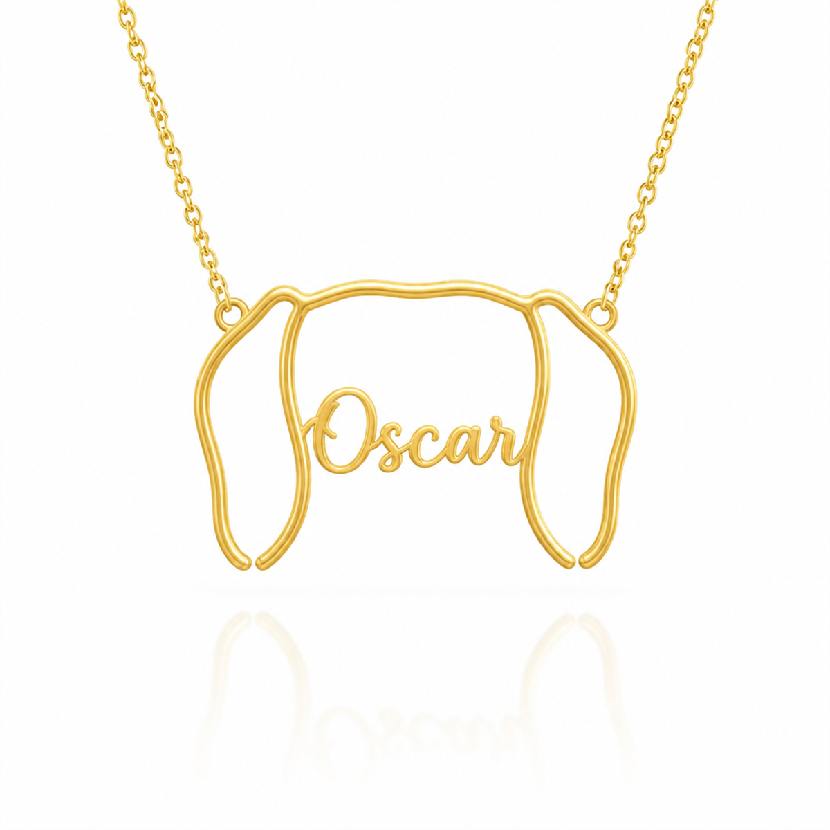Soulyshine Dachshund - smooth coat personalized outline pet face and name necklace in gold
