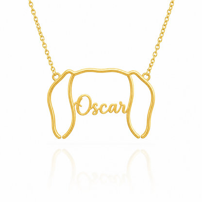 Soulyshine Dachshund - smooth coat personalized outline pet face and name necklace in gold