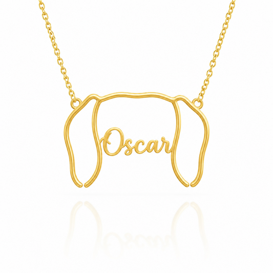 Soulyshine Dachshund - smooth coat personalized outline pet face and name necklace in gold