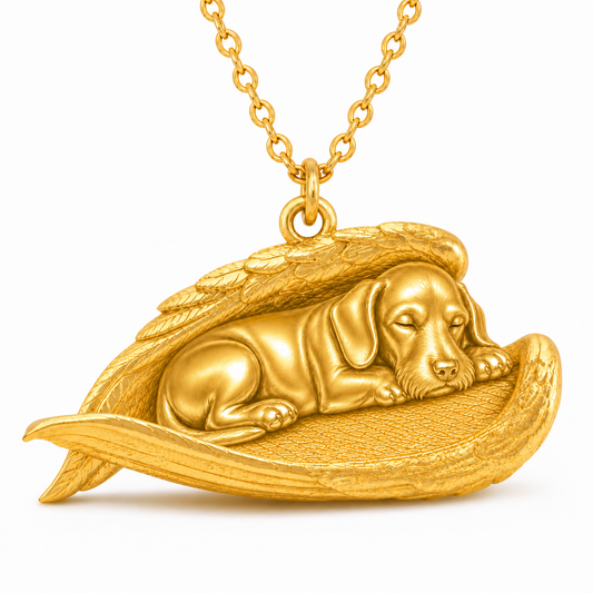 Soulyshine Dachshund wirehaired The Sleeping Angel – Personalized Pet Necklace - 18K Gold Vermeil front