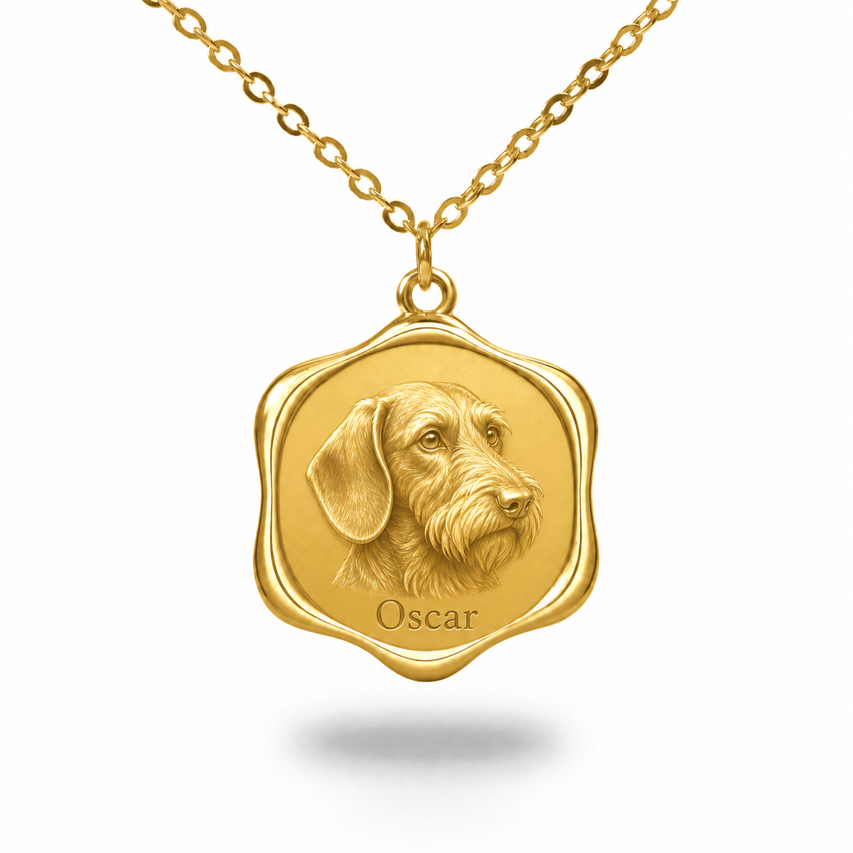 Soulyshine Dachshund - wirehaired Precious Paw personalized pet photo necklace - 18K Gold Vermeil front