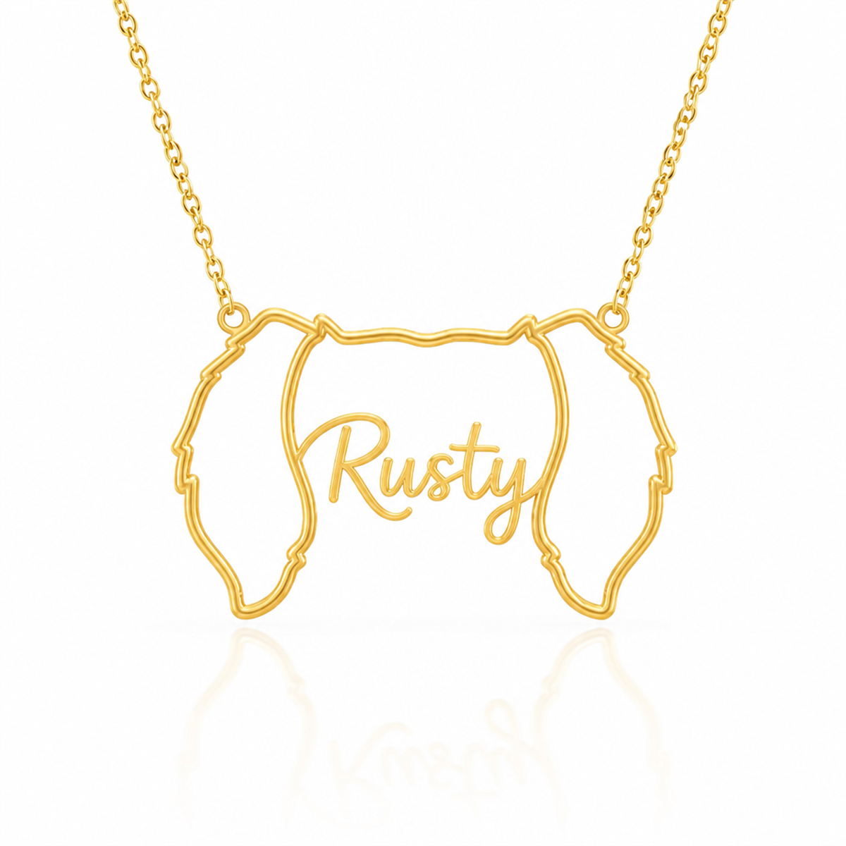 Soulyshine Dachshund - wirehaired personalized outline pet face and name necklace in gold