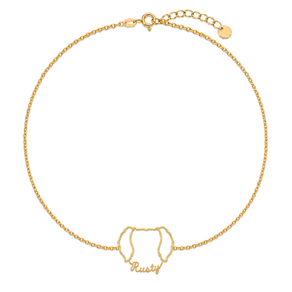 Soulyshine Dachshund - wirehaired Whisper Outline pet face and Rusty name handcrafted bracelet - 18K Gold Vermeil front