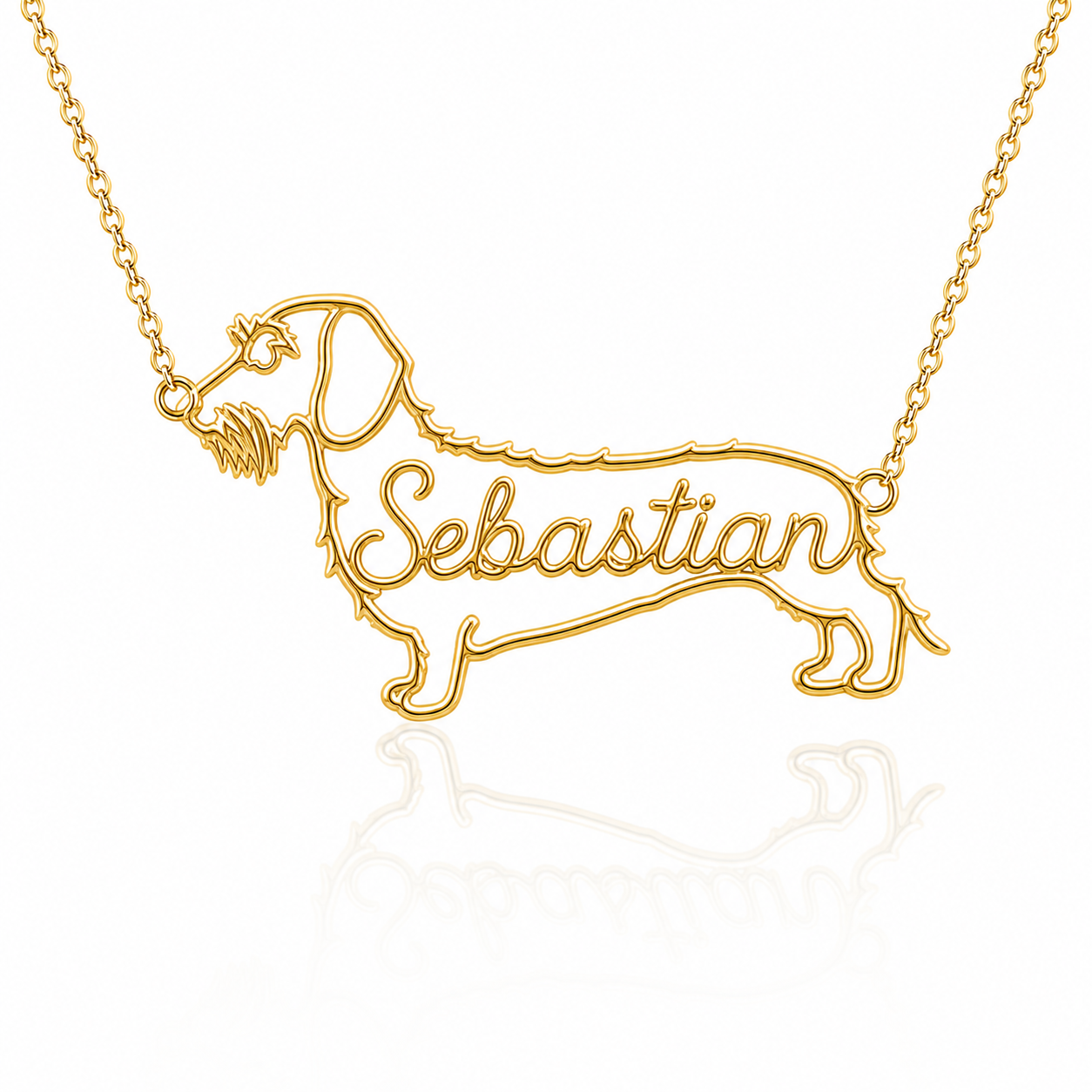 Soulyshine Dachshund wirehaired personalized dog silhouette name necklace in gold - Sebastian design