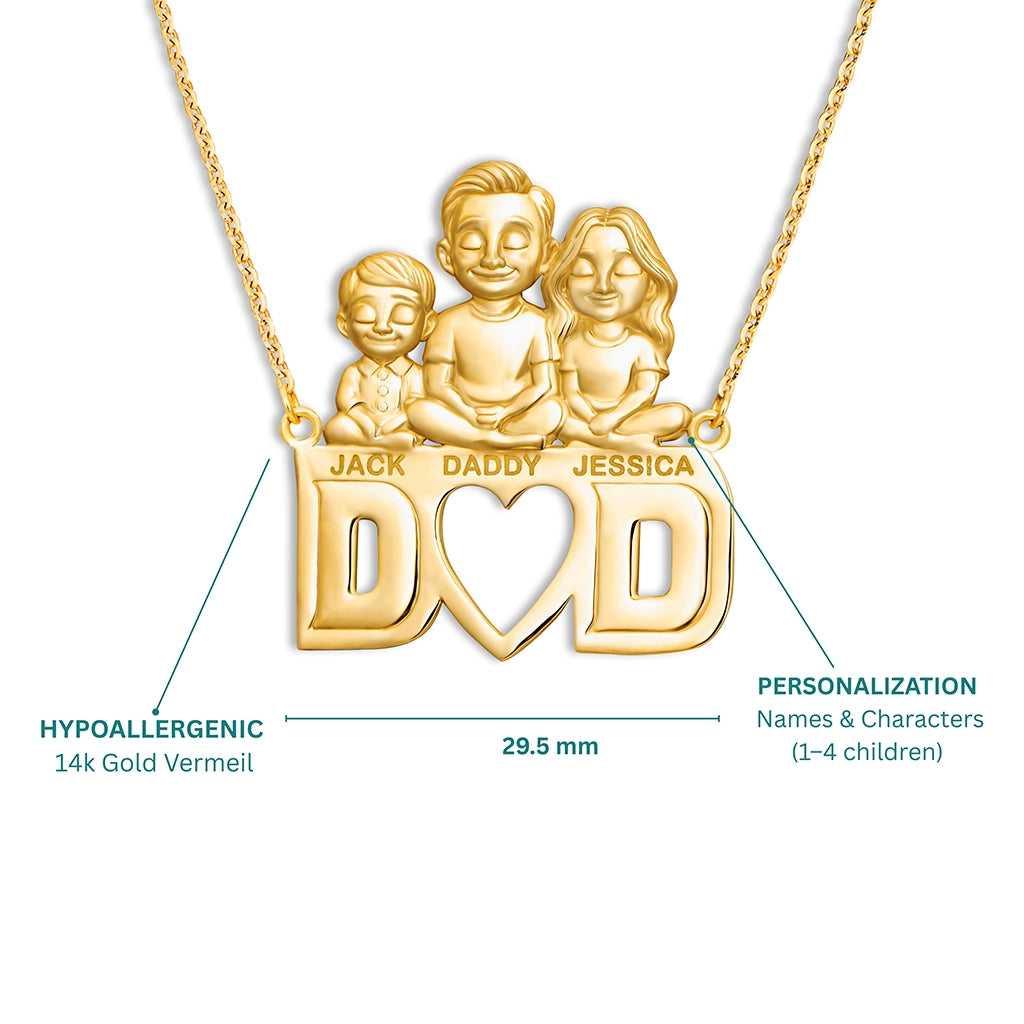 Soulyshine Personalized Dad & His Children - Handmade Necklace in Silver/14K Gold Vermeil