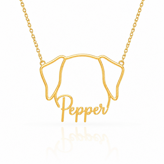 Soulyshine Dalmatian personalized outline pet face and name necklace in gold