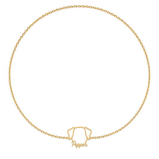 Soulyshine Dalmatian Whisper Outline pet face and Pepper name handcrafted bracelet - 18K Gold Vermeil front