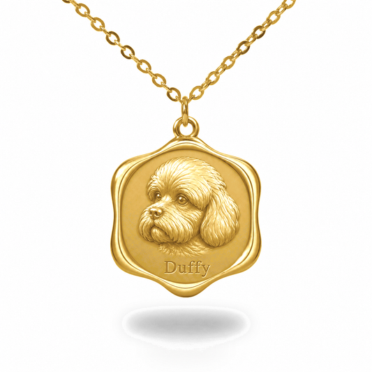 Soulyshine Dandie Dinmont Terrier Precious Paw personalized pet photo necklace - 18K Gold Vermeil front