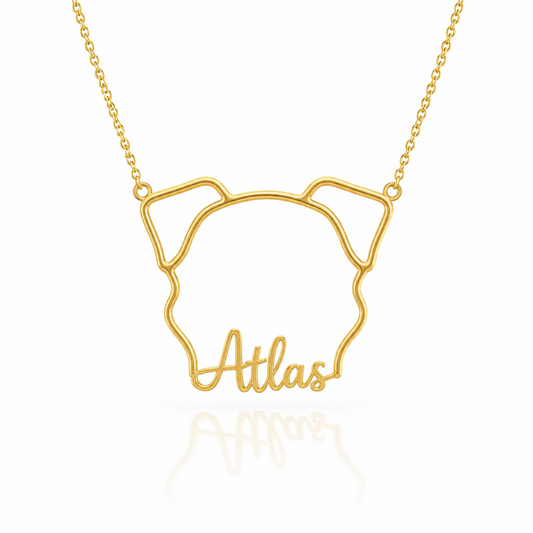 Soulyshine Danish-Swedish Farmdog personalized outline pet face and name necklace in gold