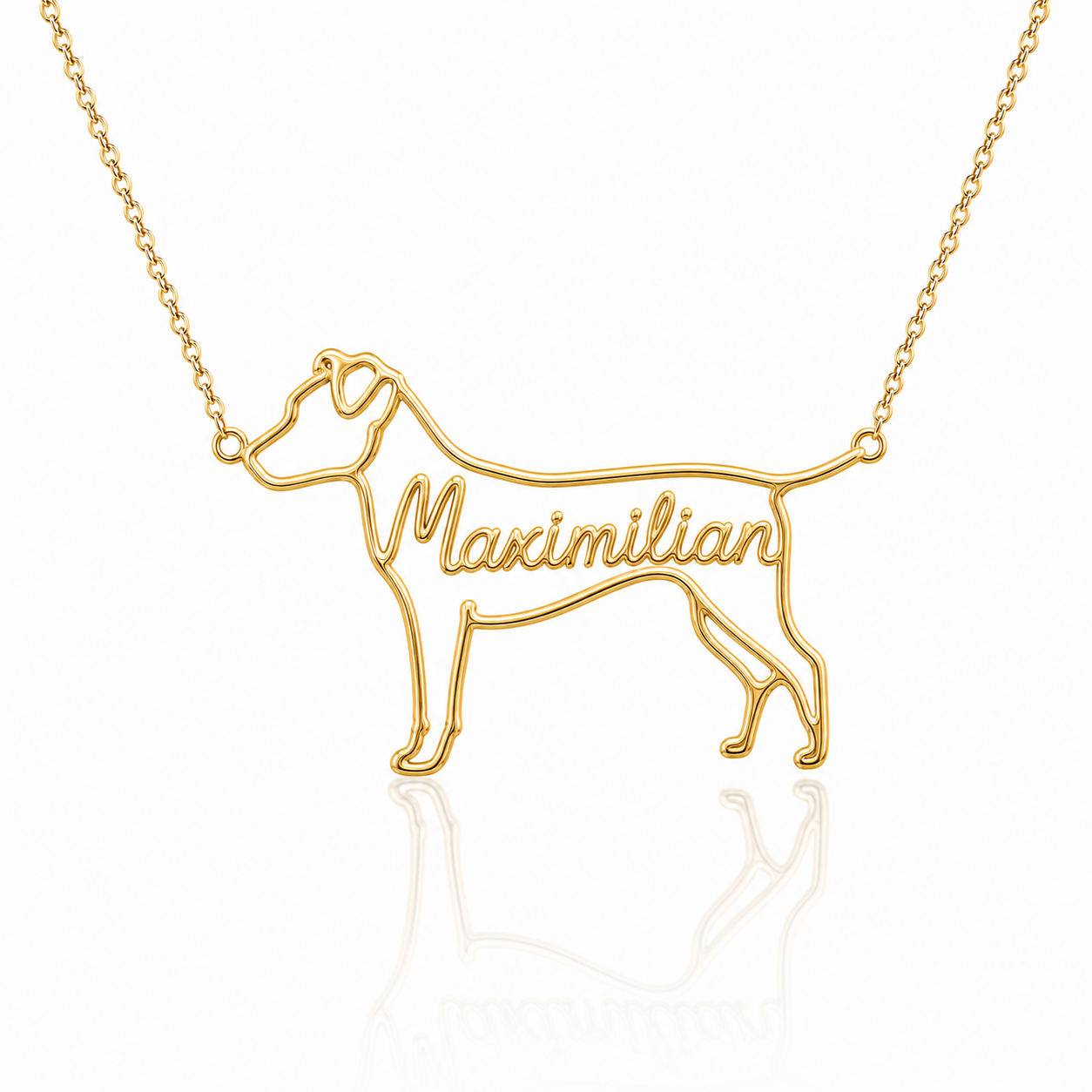 Soulyshine Danish personalized dog silhouette name necklace in gold - Maximilian design