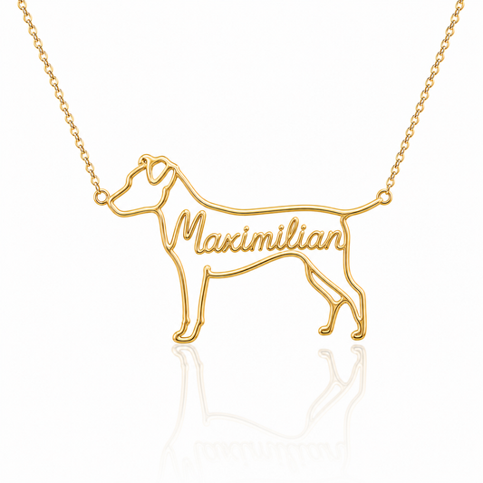 Soulyshine Danish personalized dog silhouette name necklace in gold - Maximilian design
