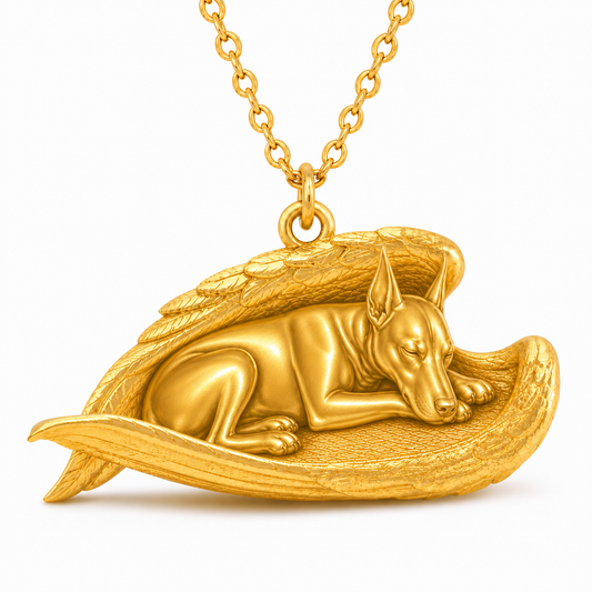 Soulyshine Doberman Pinscher The Sleeping Angel – Personalized Pet Necklace - 18K Gold Vermeil front