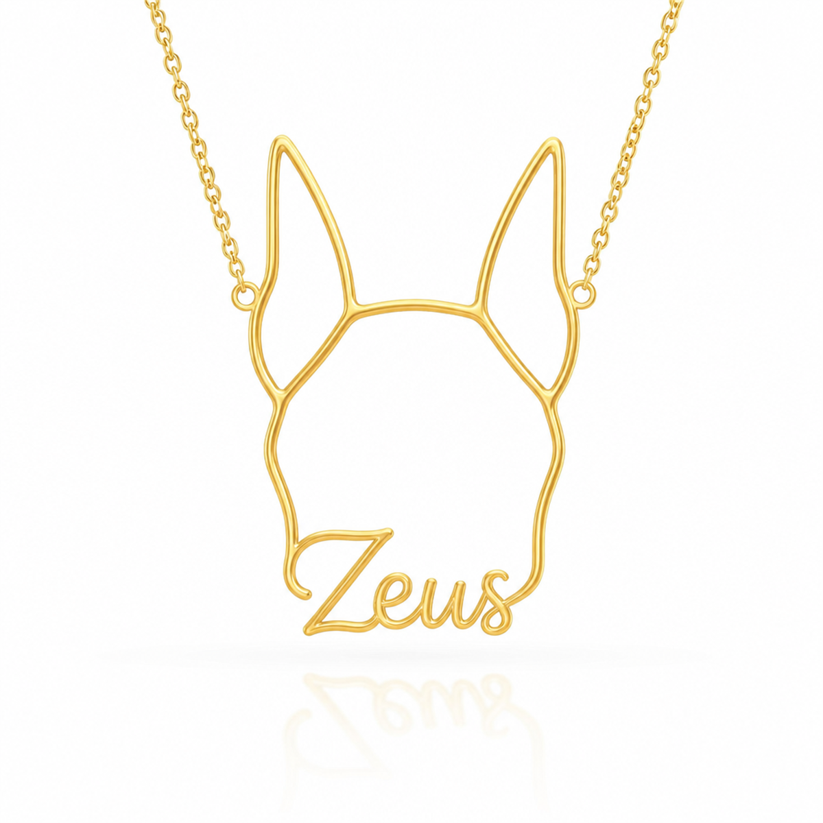 Soulyshine Doberman Pinscher personalized outline pet face and name necklace in gold