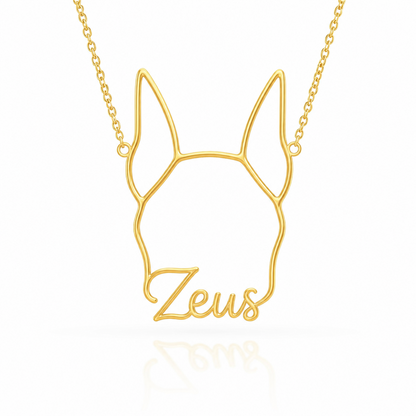 Soulyshine Doberman Pinscher personalized outline pet face and name necklace in gold