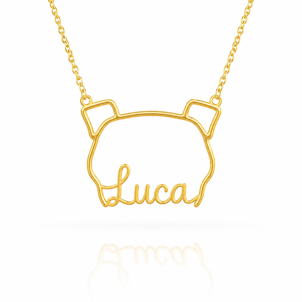 Soulyshine Dogo Argentino personalized outline pet face and name necklace in gold